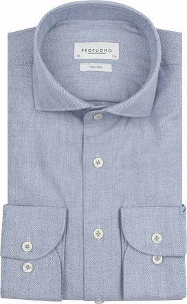 Profuomo Shirt Peached Herringbone Flanel Blue