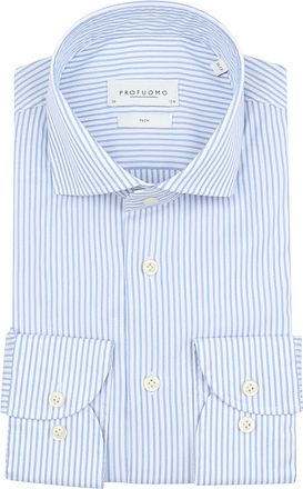 Profuomo Shirt Extra Lange Mouwen Travel Streep Lichtblauw