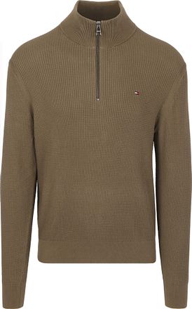 Tommy Hilfiger Kabelstrikket Genser med Halv Glidelås, Olivengrønn