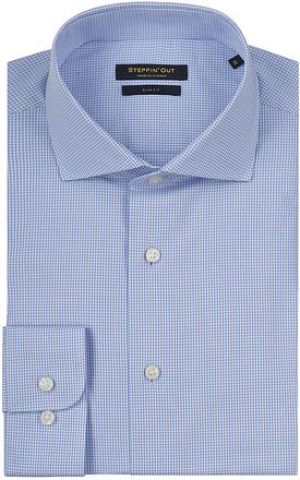 Steppin' Out Chemise à Carreaux Bleu Clair Slim Fit