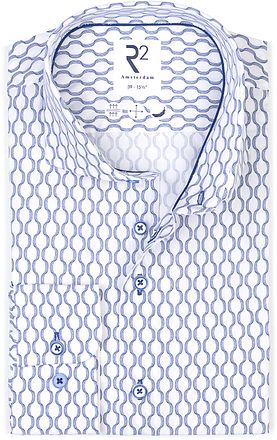 R2 Poplin Shirt Print Blue