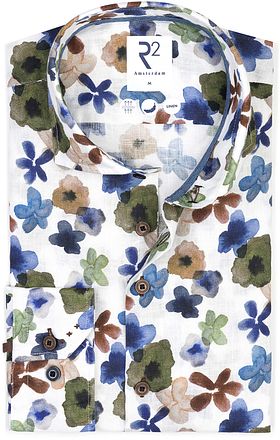 R2 Linneskjorta Blommönster Flerfärgad