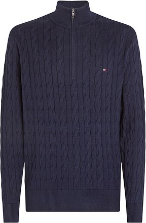 Tommy Hilfiger Half Zip Pullover Kabelstickad Marinblå