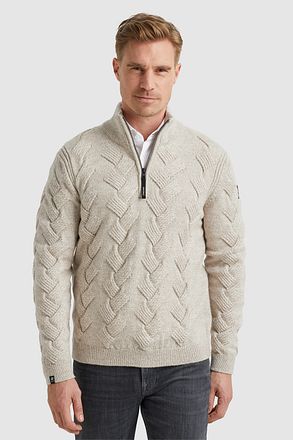 Vanguard Half Zip Tröja Struktur Ullmix Ecru