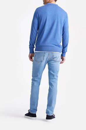 King Essentials The Robert Long Sleeve Polo Shirt Merino Mid Blue