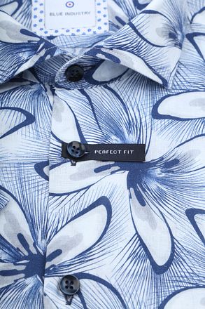 Blue Industry Short Sleeve Shirt Linen Print Blue