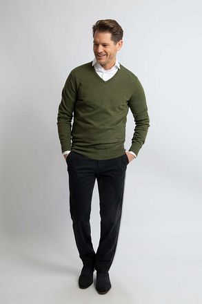 Steppin' Out Pullover Cotton Cashmere V-Ausschnitt Olivgrün