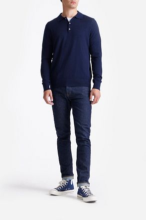 King Essentials The Robert Long Sleeve Poloshirt Merino Navy