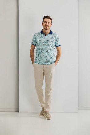 State of Art Poloshirt Piqué Print Lichtblauw
