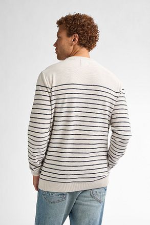 Petrol Genser Palm Stripe Ecru