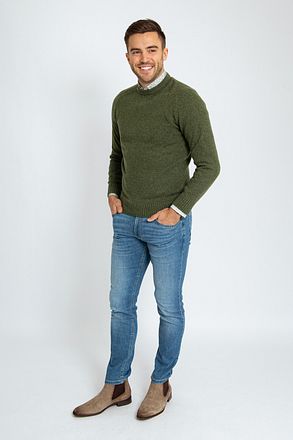 Suitable Lammeullgenser Rund Hals Olivengrønn