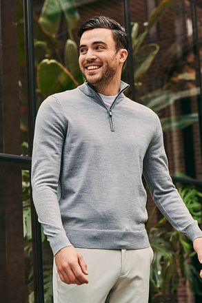 Suitable Merino Half Zip Pullover Grau