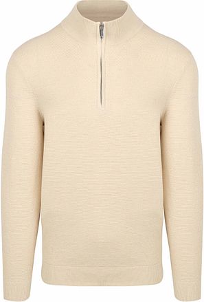 Profuomo Half Zip Tröja Strukturstickad Beige