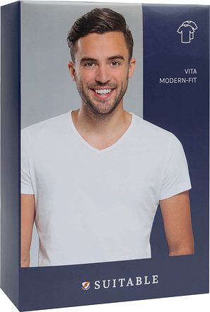 Suitable Vita T-Shirt V-Ausschnitt Weiß 2-Pack