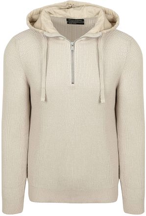 Marc O'Polo Pull à Capuche Demi-Zip Structuré Bicolore Écru
