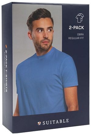 Suitable Obra T-Shirt Hoher Rundhalsausschnitt Mid Blau 2-Pack