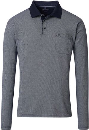 CASAMODA Long Sleeve Poloshirt Structure Blue