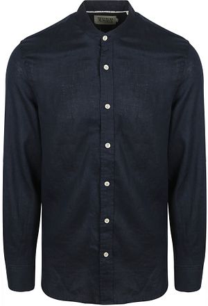 Scotch and Soda Linned Skjorte i Mao-stil i Marineblå