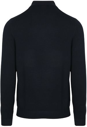 Långärmad Flatstickad Polotröja i Marinblått