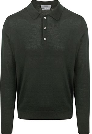 King Essentials Den Robert langermet poloskjorte i merinoull, mørkegrønn
