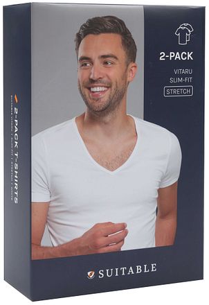Suitable Vitaru T-Shirt Deep V-Neck White 2-Pack