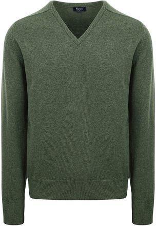 William Lockie Pullover Lammwolle V-Ausschnitt Olivgrün