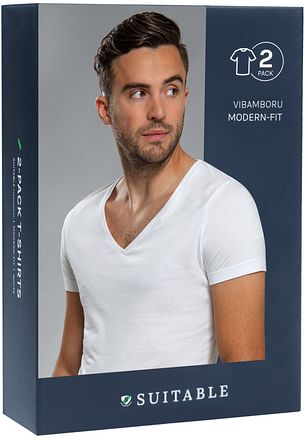 Suitable Vibamboru T-shirt Djup V-ringning Vit 2-pack