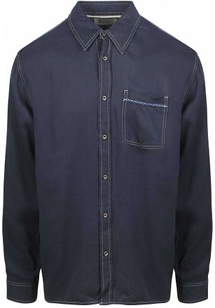 Scotch and Soda Skjorta Solid Tencel Marinblå