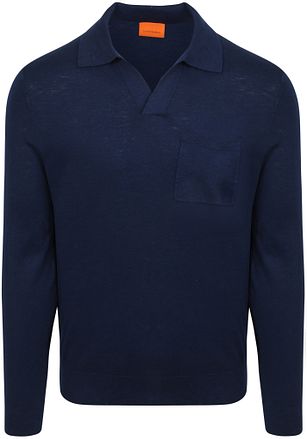 Suitable Longsleeve Knitted Polo Shirt Riva Pocket Navy