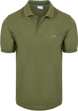 Sun68 Polo Col Rayé Fin Vert Olive