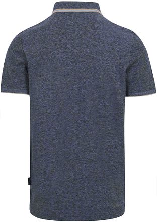 State of Art Poloshirt Tipping Cotton Linen Marineblå
