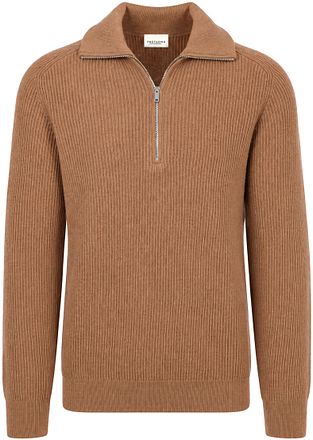 Profuomo Half Zip Pullover Wool Cognac