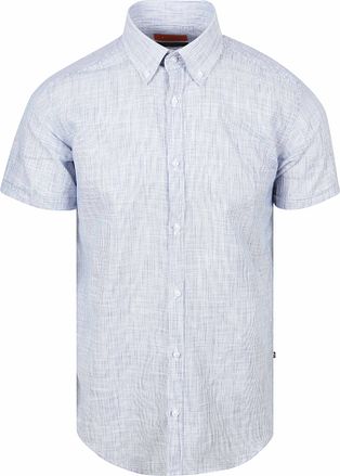Suitable Short Sleeves Shirt Cotton Slub Stripes Blue