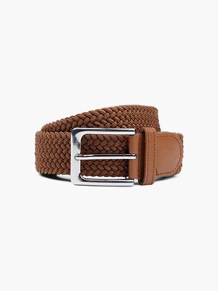 Suitable pleciony pasek taupe/cognac