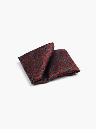 Suitable Silk Pocket Square Paisley Burgundy