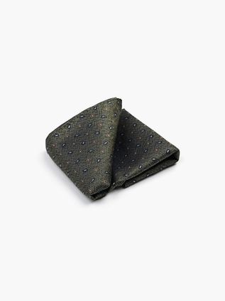 Suitable Silk Pocket Square Small Paisley Olive