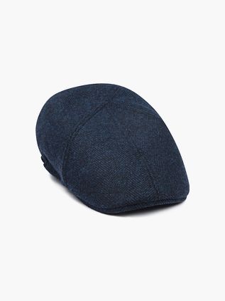 Suitable Flat Cap Wool Herringbone Navy