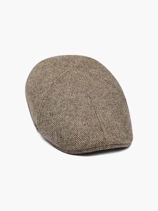 Suitable Flat Cap Wool Herringbone Beige