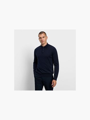 Olymp Long Sleeve Polo Shirt Wool Navy