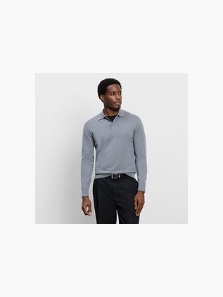 Olymp Long Sleeve Polo Shirt Wool Grey