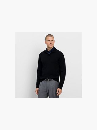 Olymp Long Sleeve Polo Shirt Wool Black