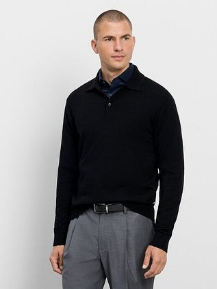Olymp Long Sleeve Polo Shirt Wool Black