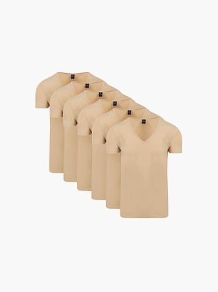 Suitable Vitaru usynlig T-shirt med dyb V-hals beige 6-pak