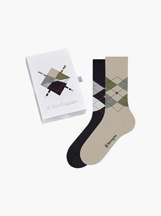 Burlington Gaveboks Argyle 2-Pack Rutete Svart Ecru
