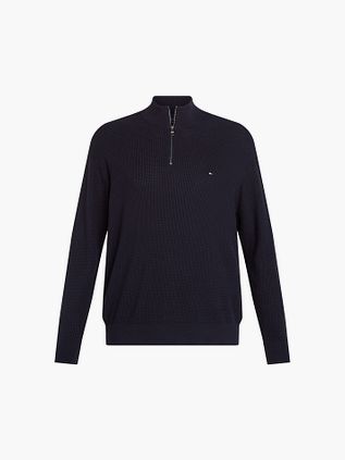 Tommy Hilfiger Stor & Lang Half Zip Sweater Struktur Navy