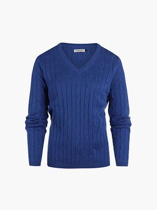 Jersey de punto con cuello en V para mujer Steppin' Out en azul cobalto