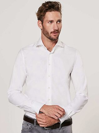 Profuomo Skjorte Hvid med Blåt Accent