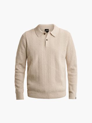 Vanguard Longsleeve Polo Pull Herringbone Ecru