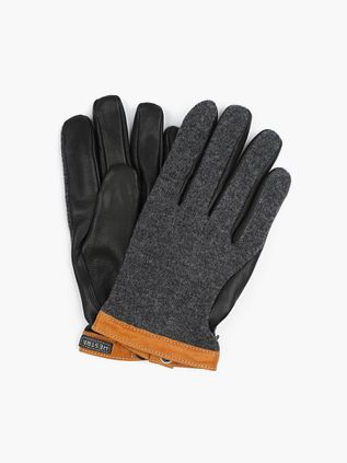 Hestra Handschoen Wool Tricot Leer Antraciet Zwart