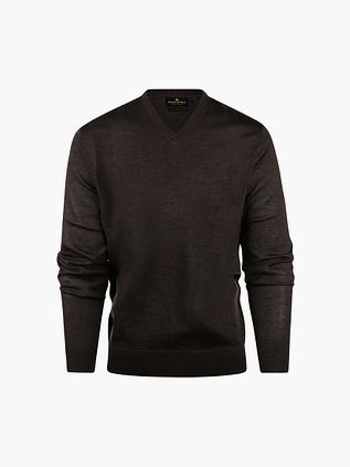 Sweter Steppin' Out z dekoltem w serek z wełny merino, brązowy